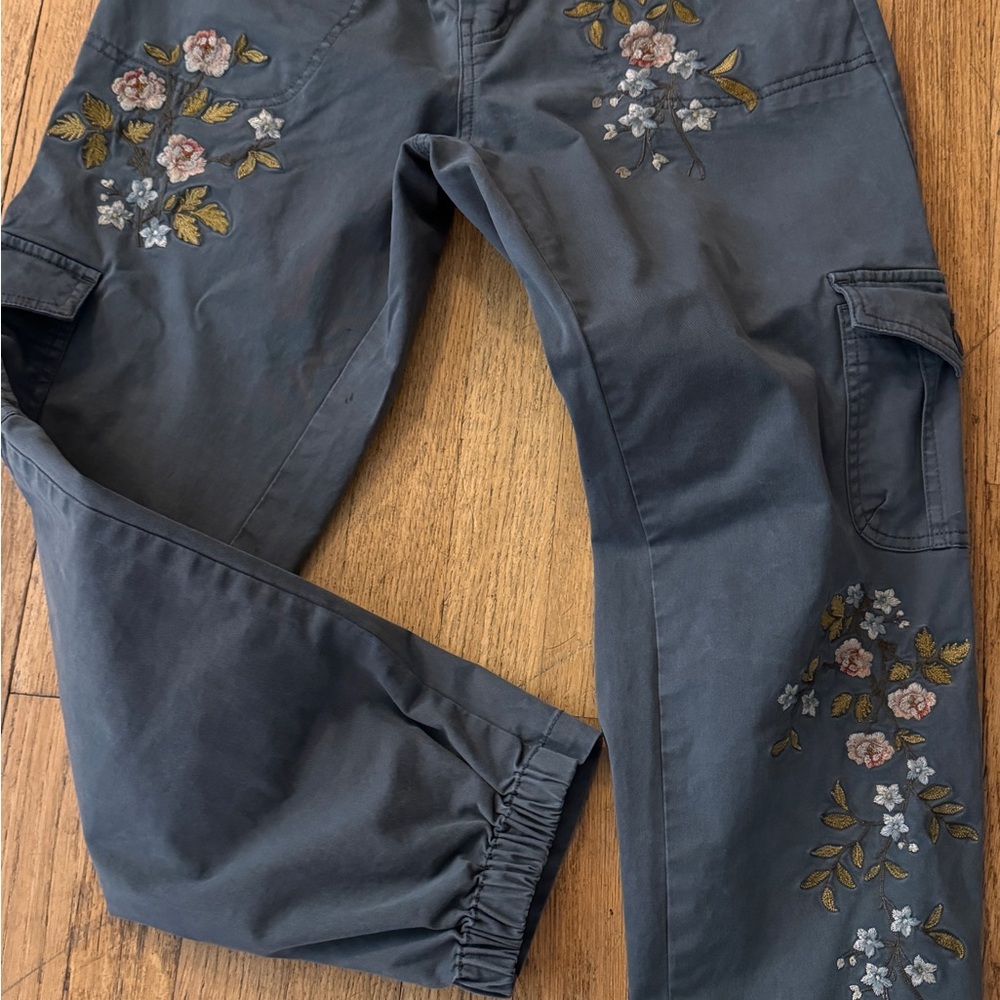 Sundance slate blue Floral Embroidery, garden grand pants